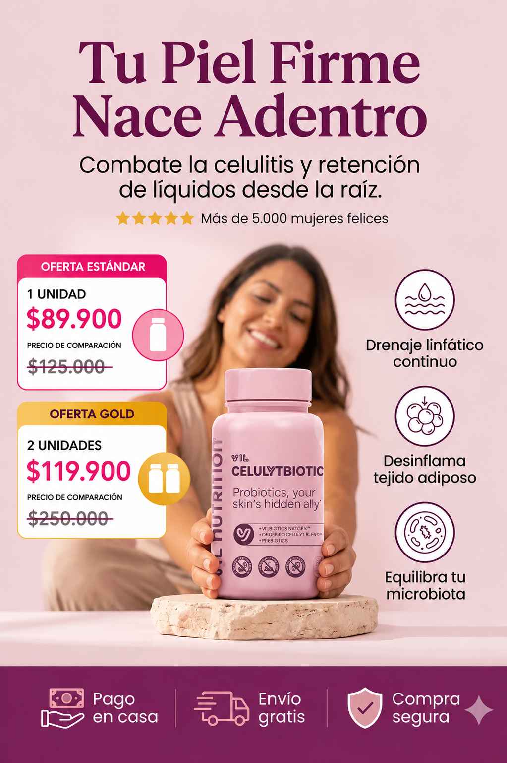 Vil Celulytbiotic X60 Capsulas I Recupera firmeza y suavidad ayudando a reducir la apariencia de la celulitis